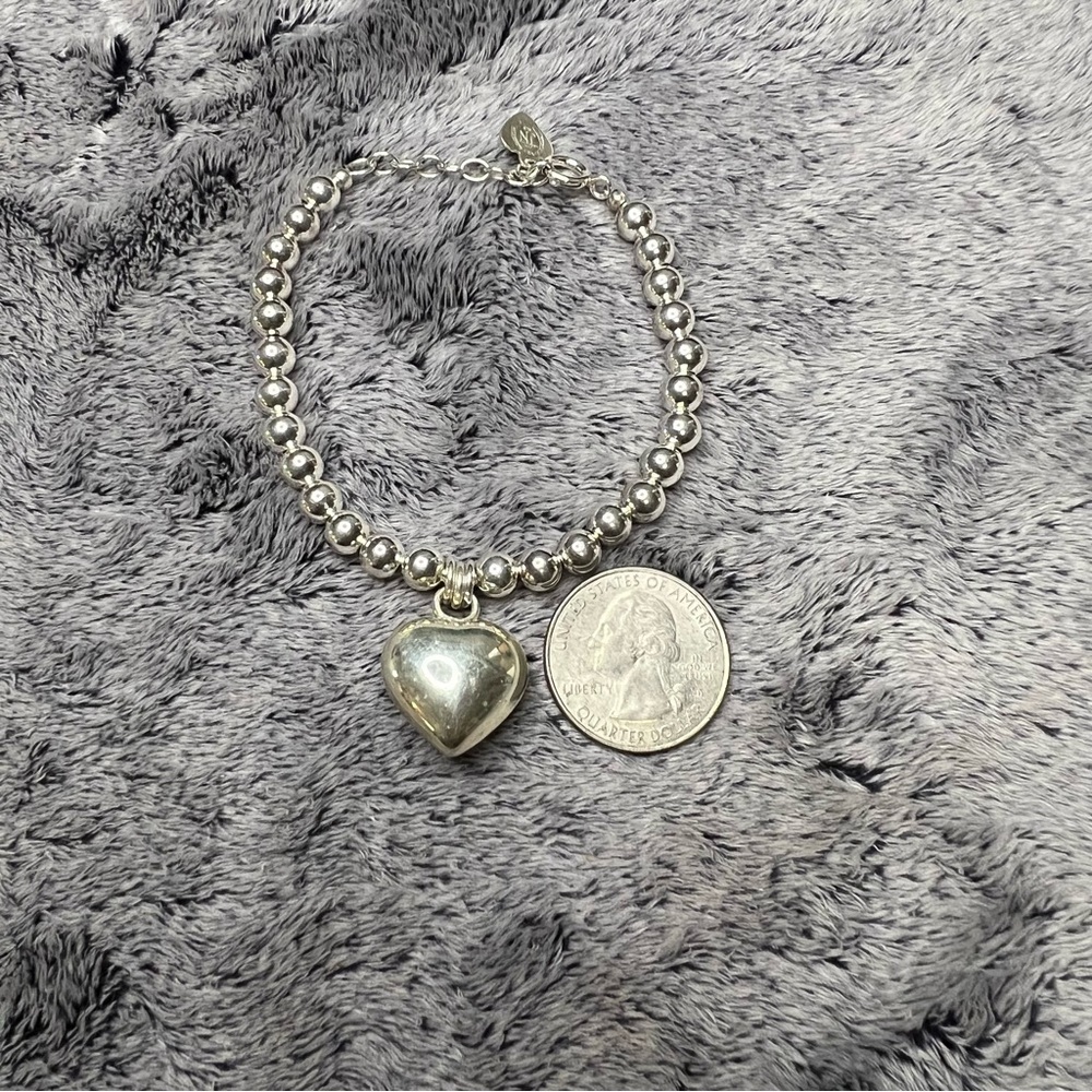 Sterling Silver Jingle Heart Charm Ball Bead Bracelet - Picture 2 of 6
